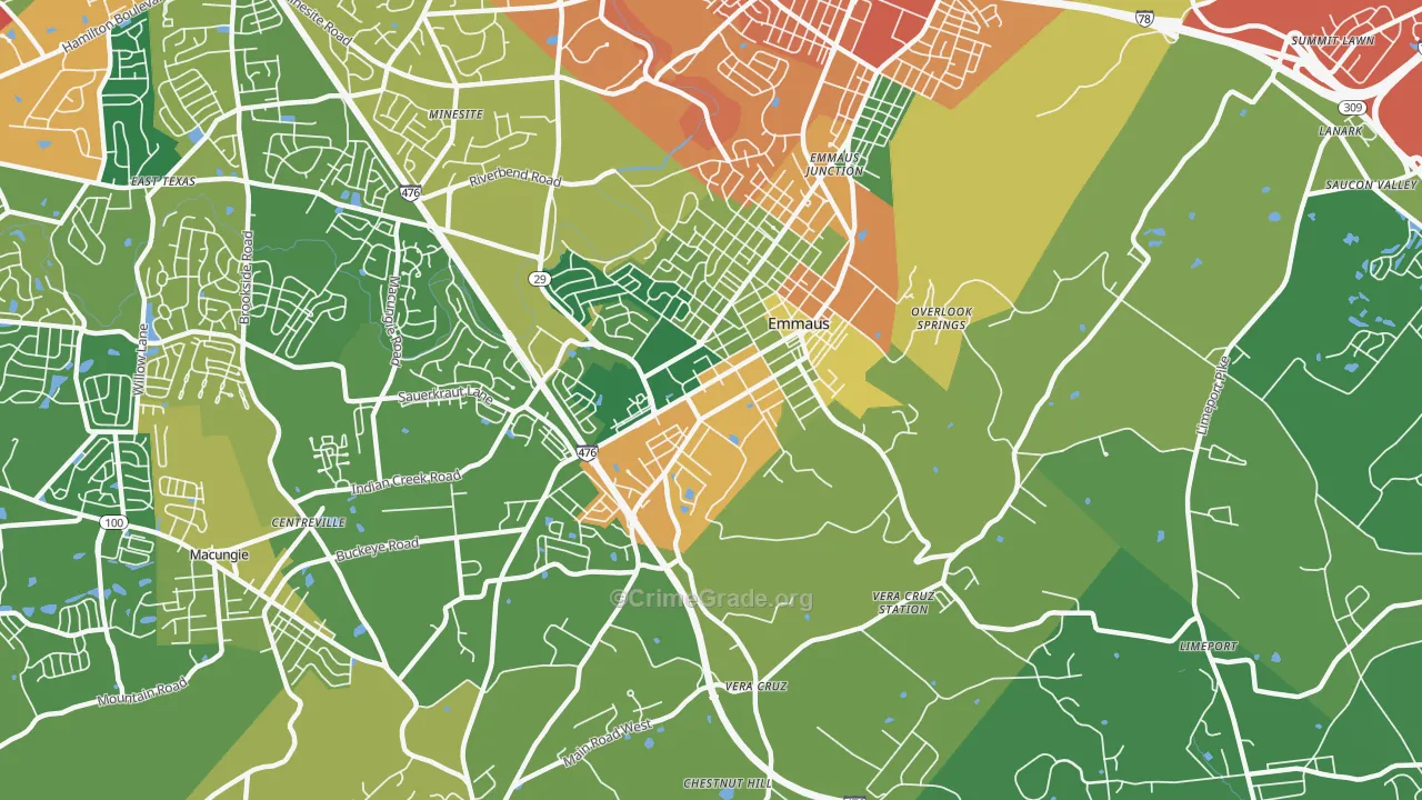 Emmaus, PA Map of Burglary Rates