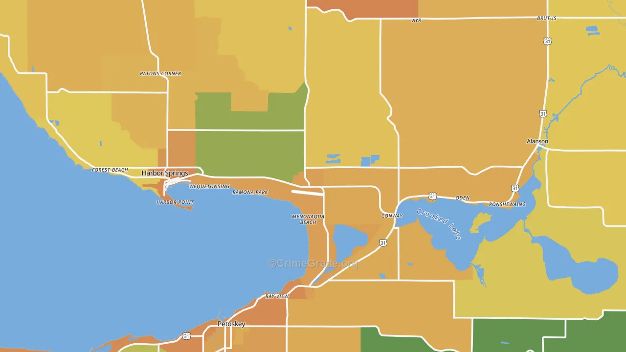 Emmet County, MI Map of Burglary Rates