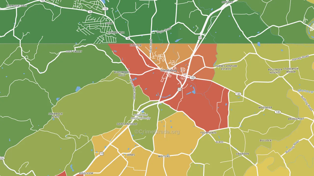 Emmitsburg, MD Map of Burglary Rates