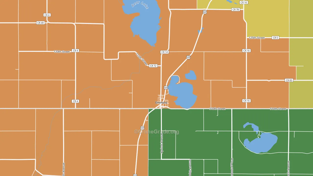 Emmons, MN Map of Burglary Rates