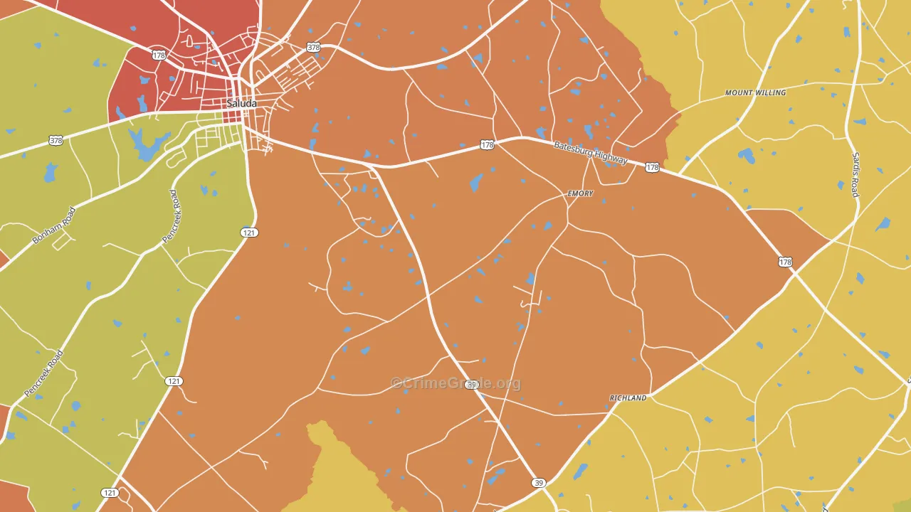 Emory, SC Map of Burglary Rates