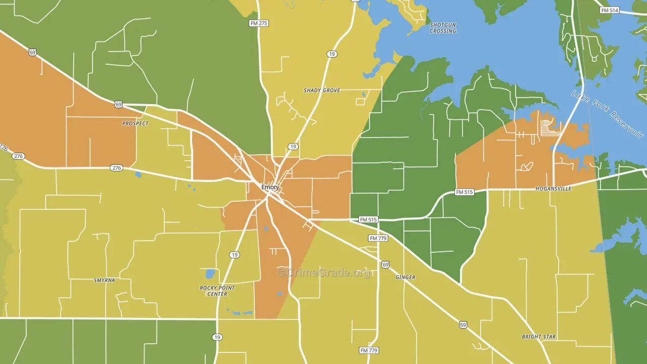 Emory, TX Map of Burglary Rates