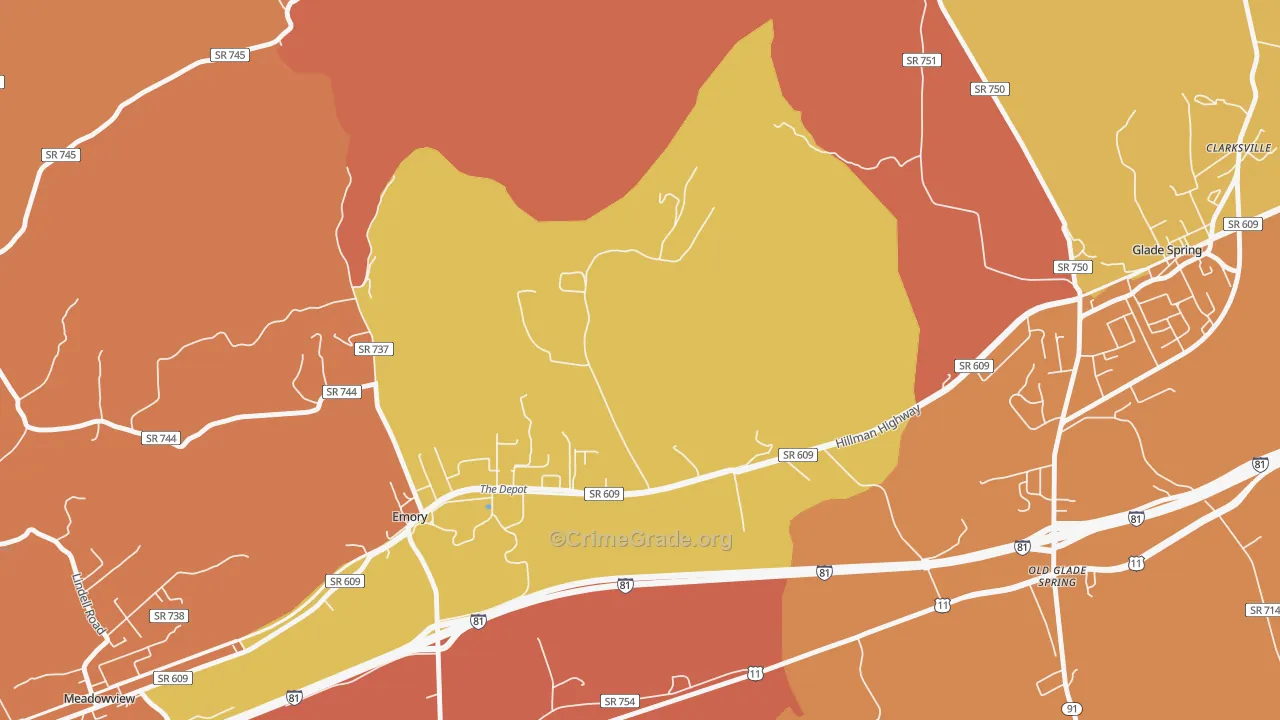 Emory, VA Map of Burglary Rates