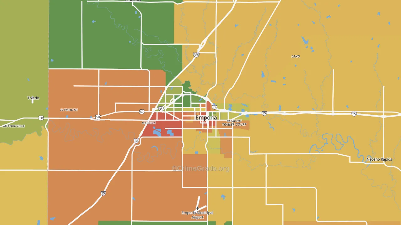 Emporia, KS Map of Burglary Rates
