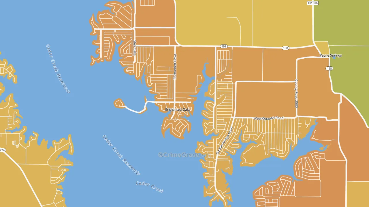 Enchanted Oaks, TX Map of Burglary Rates