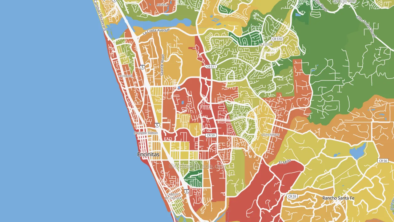 Encinitas, CA Map of Burglary Rates