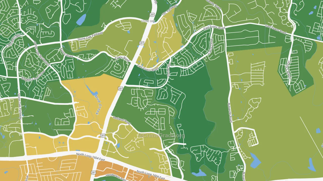 Encino Park, San Antonio, TX Map of Burglary Rates