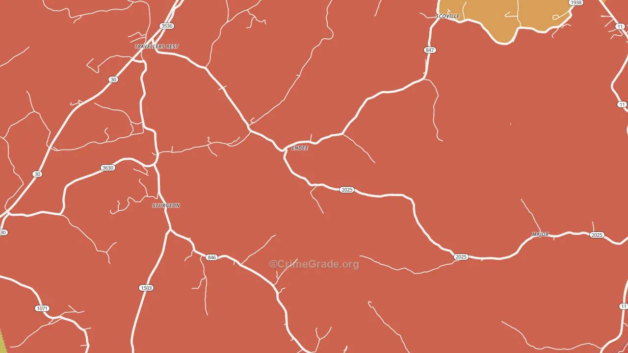 Endee, KY Map of Burglary Rates