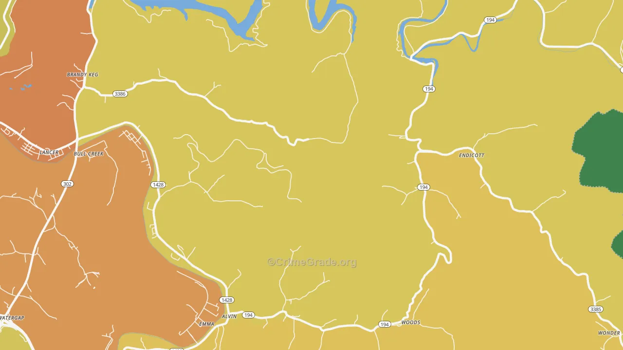 Endicott, KY Map of Burglary Rates