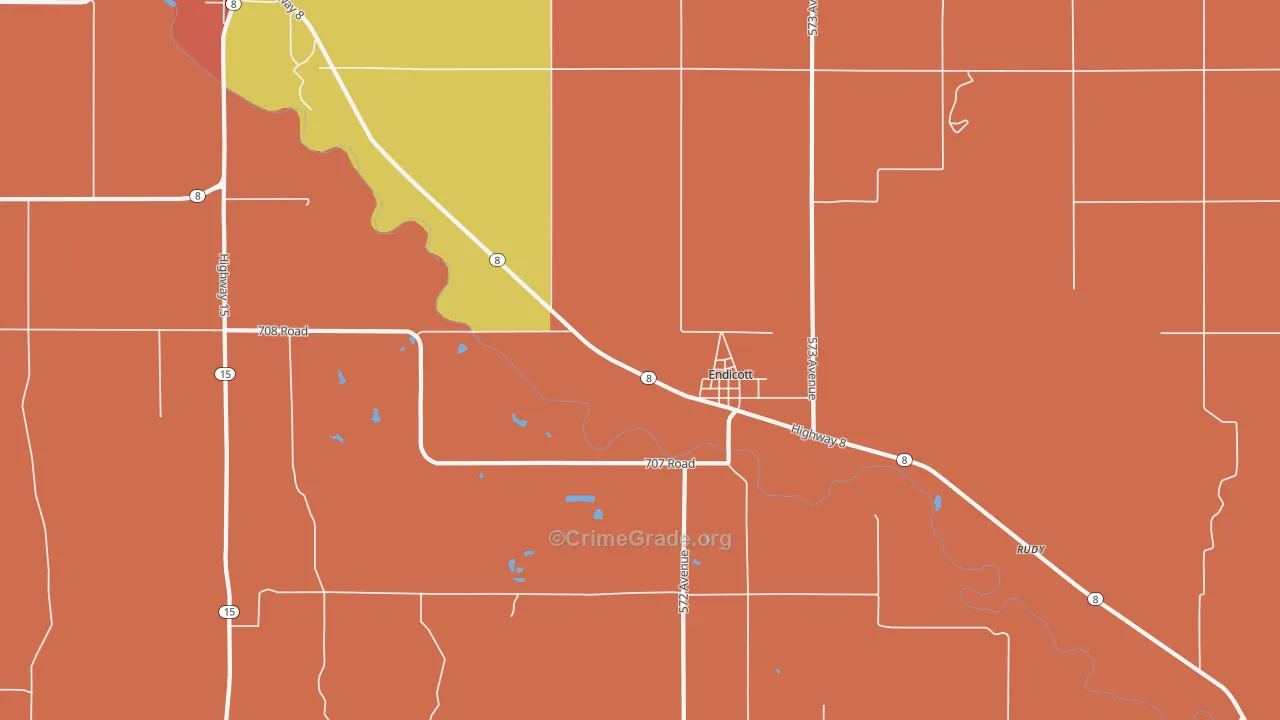 Endicott, NE Map of Burglary Rates