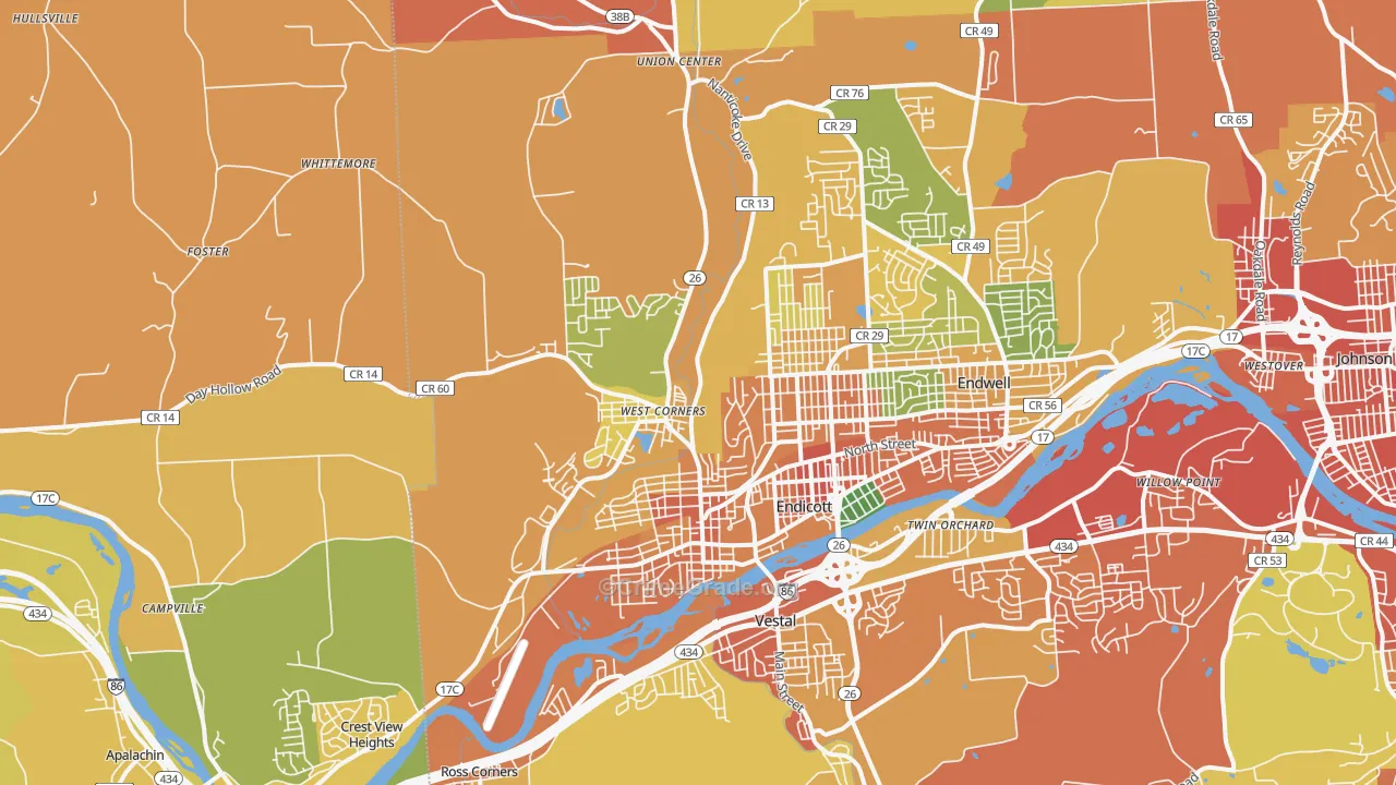 Endicott, NY Map of Burglary Rates