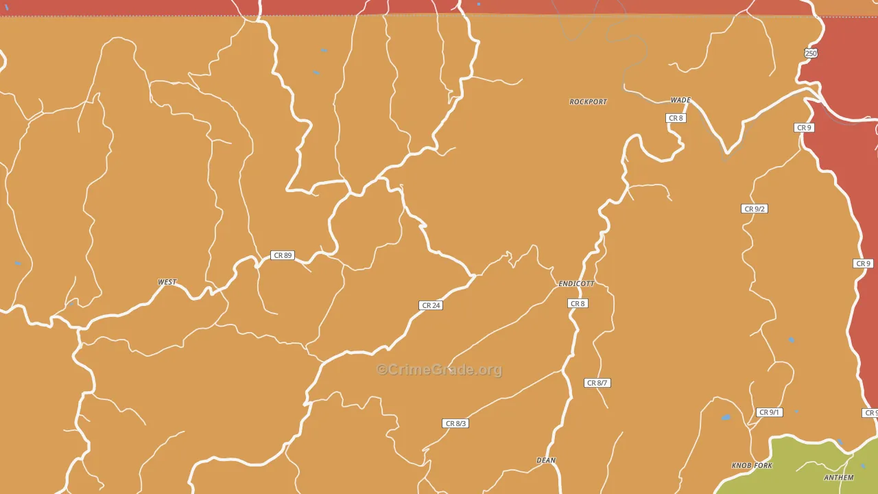 Endicott, WV Map of Burglary Rates
