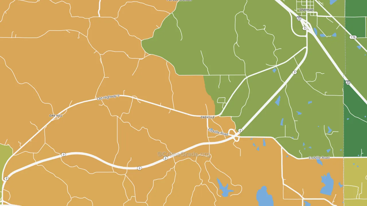 Endville, MS Map of Burglary Rates
