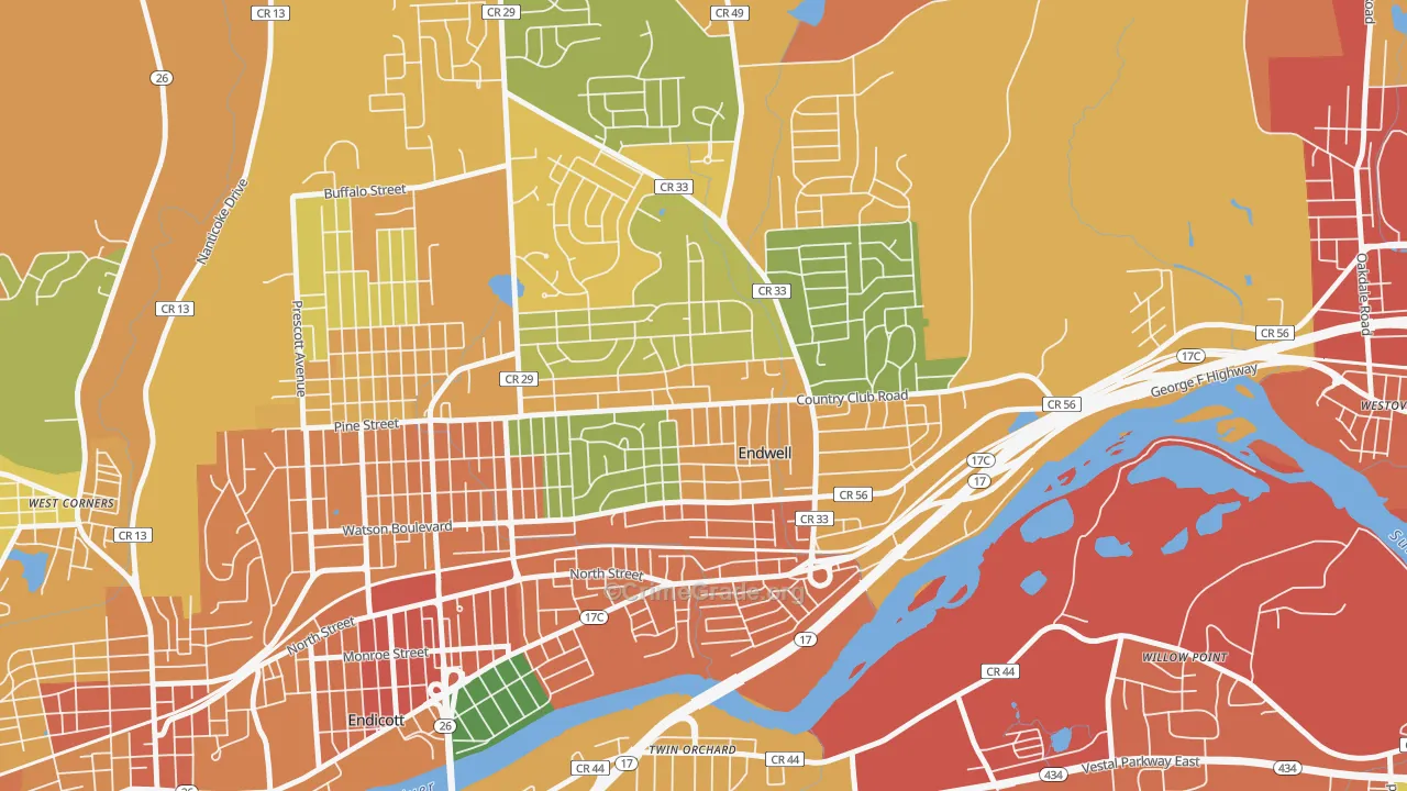 Endwell, NY Map of Burglary Rates
