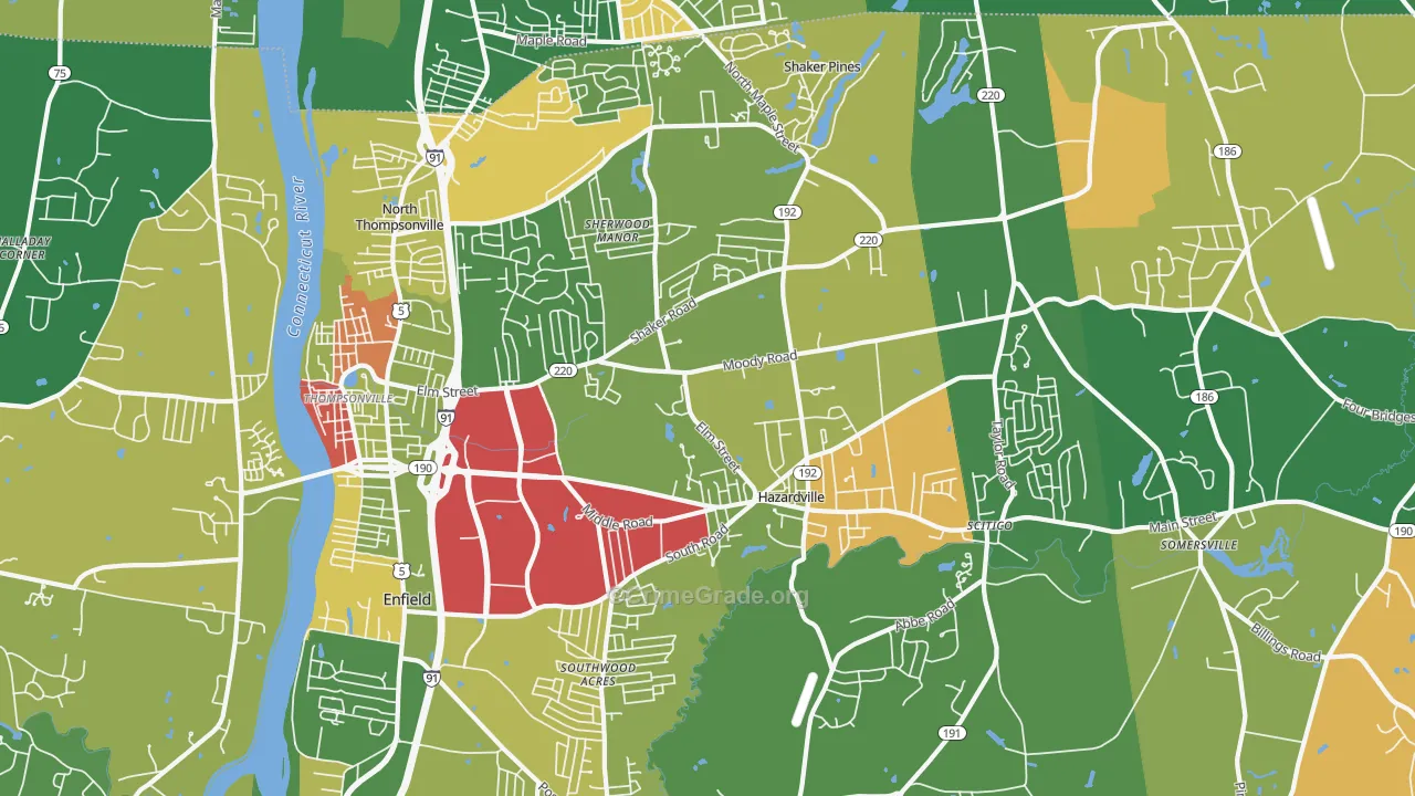 Enfield, CT Map of Burglary Rates