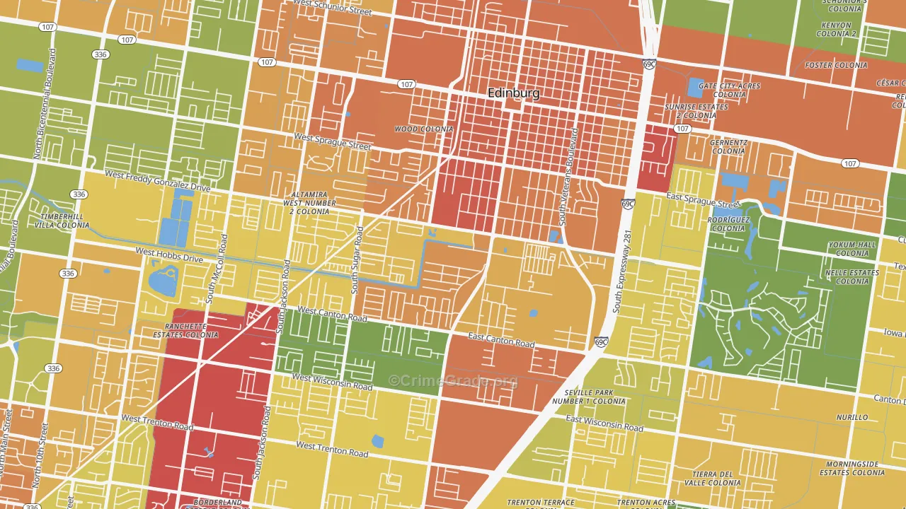 Enfield Estates, Edinburg, TX Map of Burglary Rates