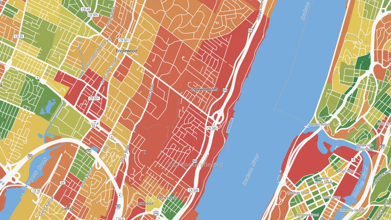 Englewood Cliffs, NJ Map of Burglary Rates