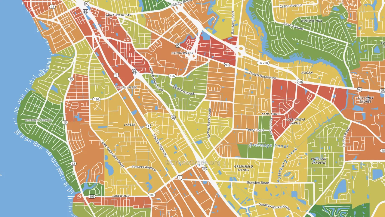 Englewood, Jacksonville, FL Map of Burglary Rates