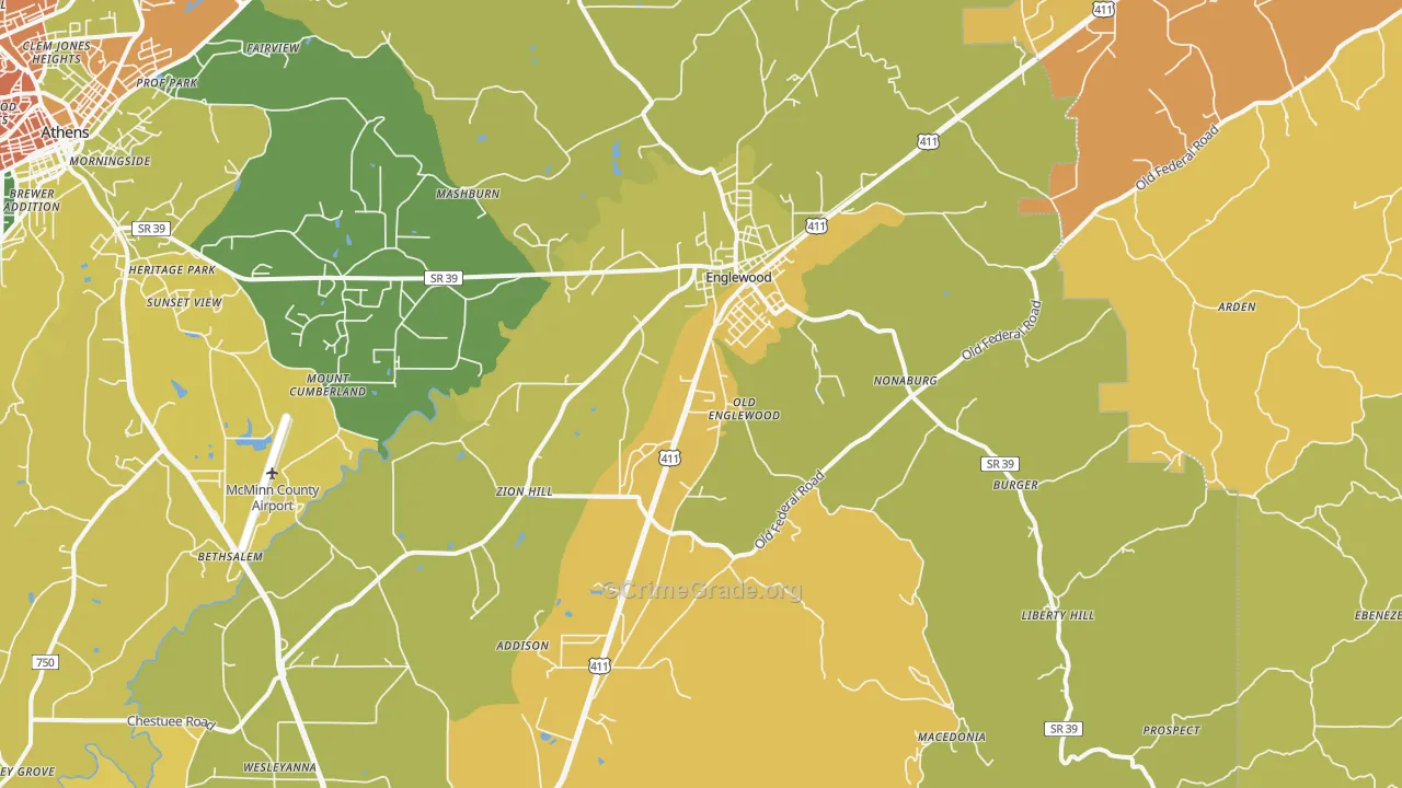 Englewood, TN Map of Burglary Rates