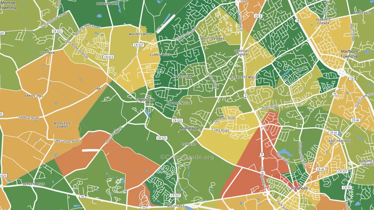 Englishtown, NJ Map of Burglary Rates