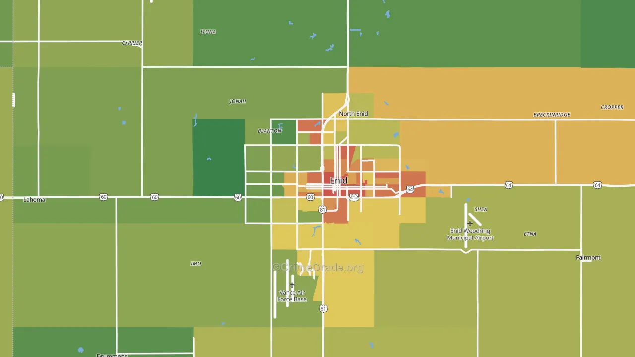 Enid, OK Map of Burglary Rates