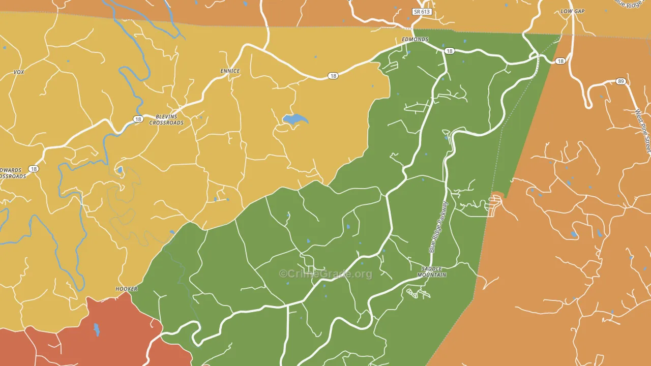 Ennice, NC Map of Burglary Rates