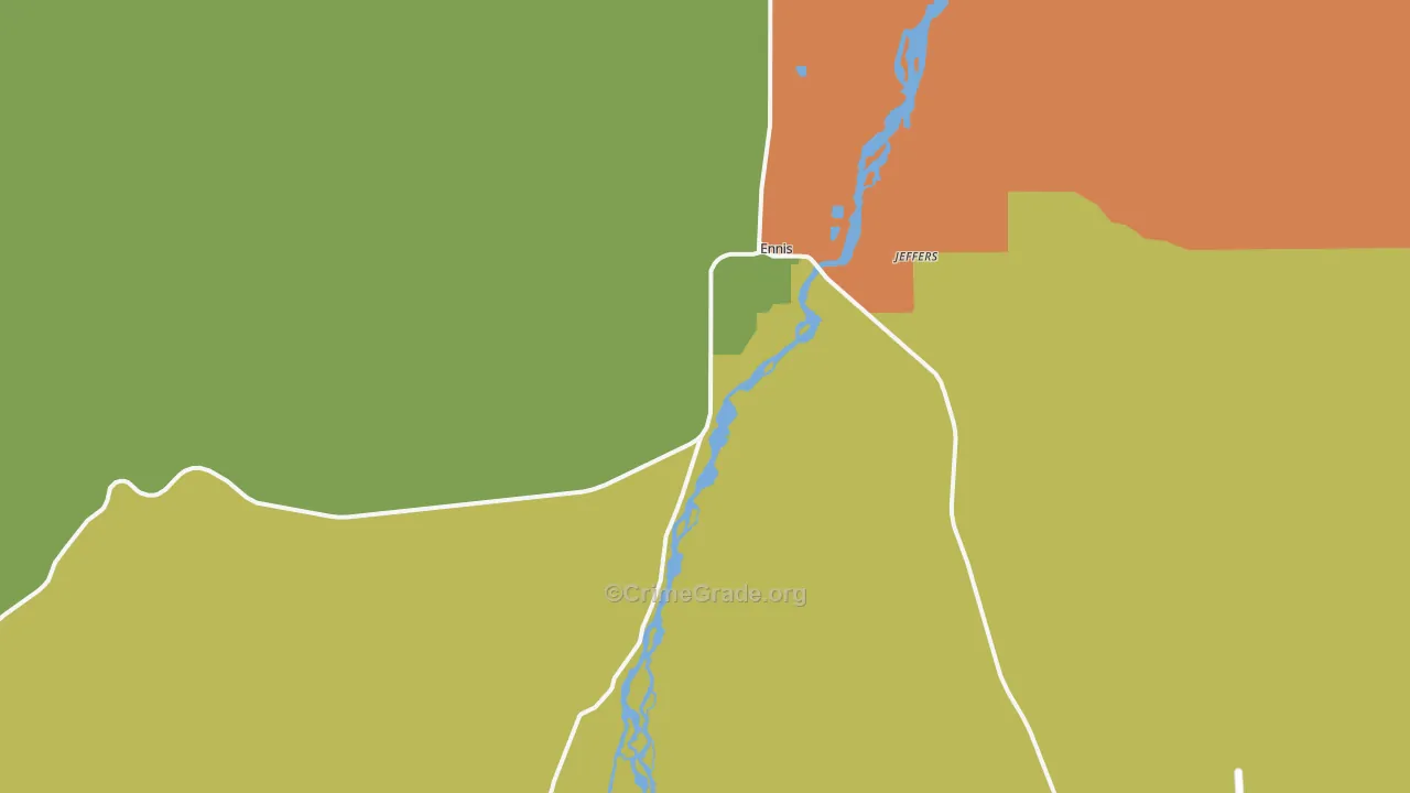 Ennis, MT Map of Burglary Rates