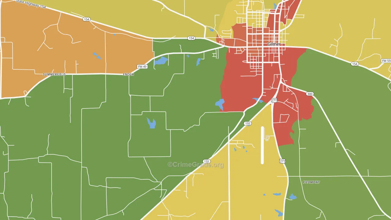Enoch, TX Map of Burglary Rates