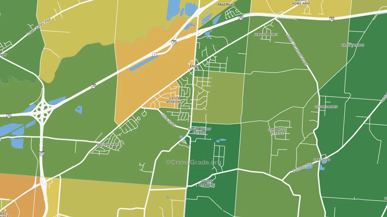 Enon, OH Map of Burglary Rates