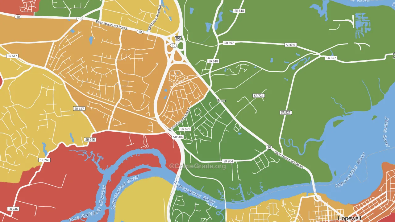 Enon, VA Map of Burglary Rates