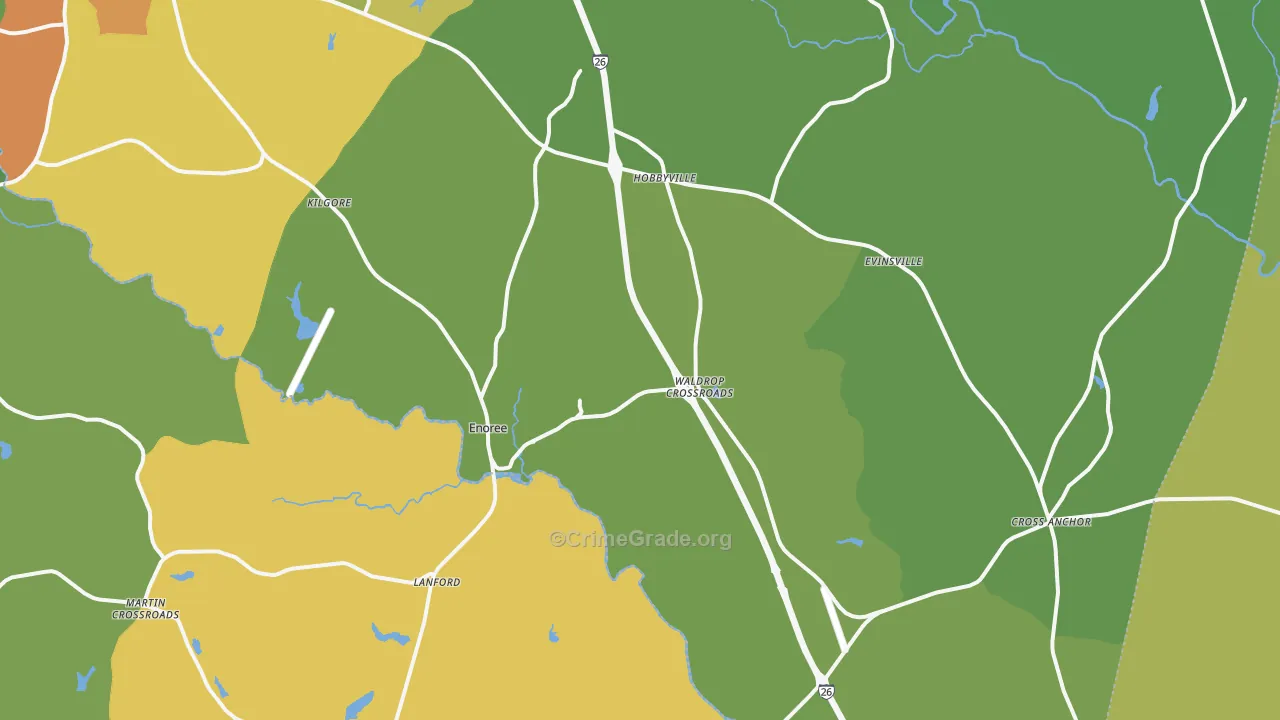 Enoree, SC Map of Burglary Rates