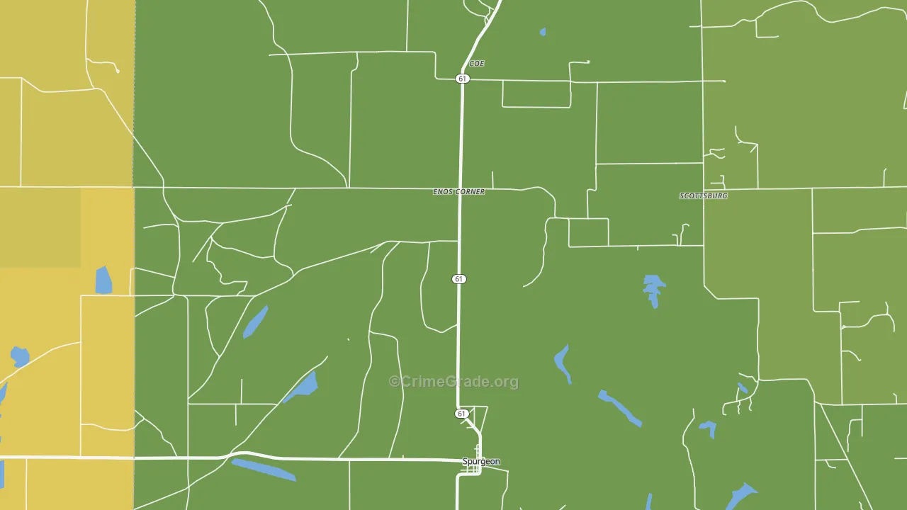 Enos Corner, IN Map of Burglary Rates