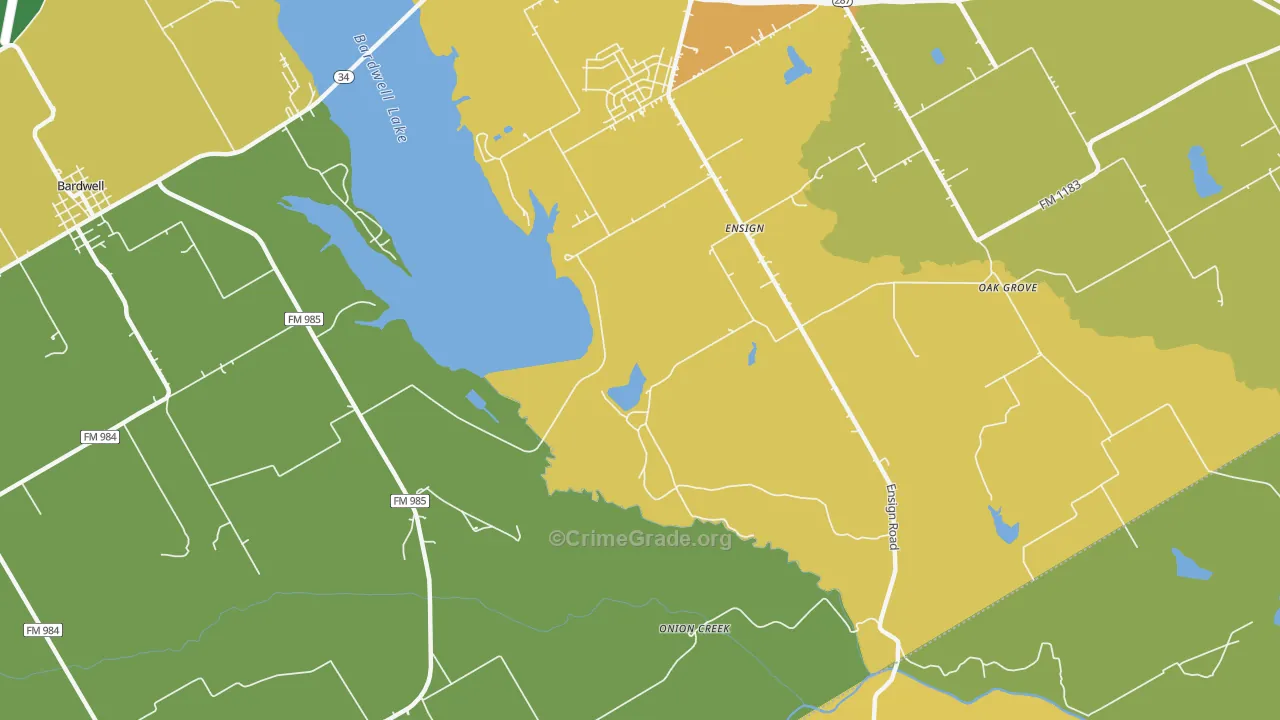 Ensign, TX Map of Burglary Rates