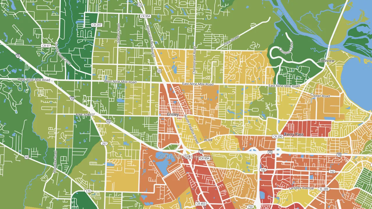 Ensley, FL Map of Burglary Rates