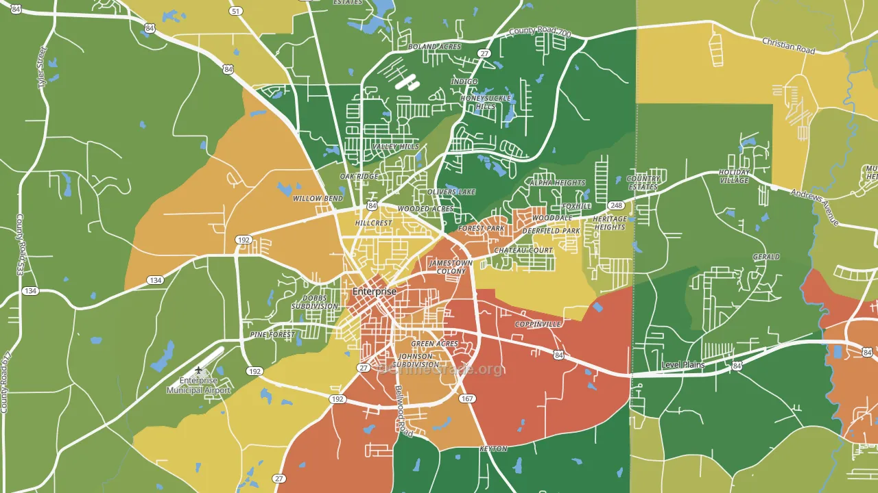 Enterprise, AL Map of Burglary Rates