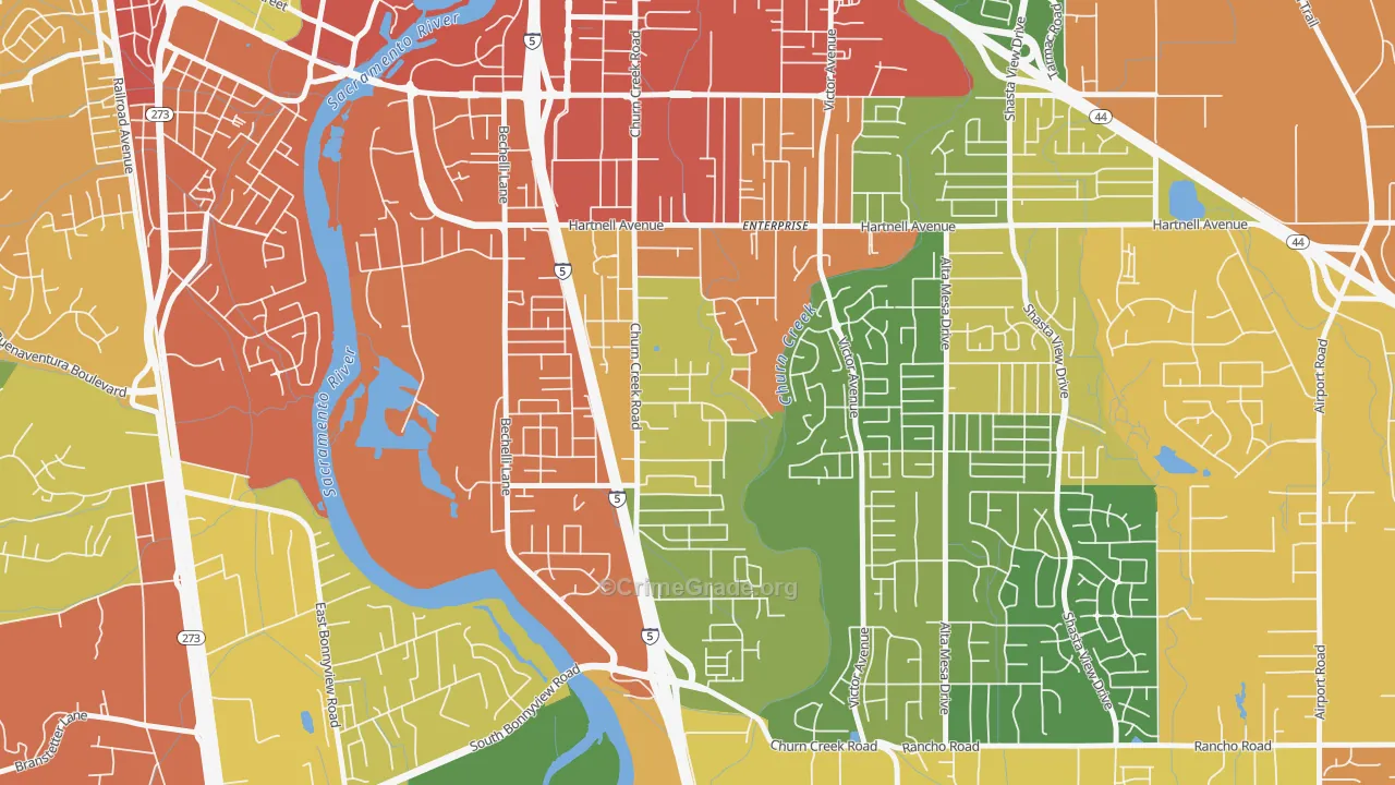 Enterprise, Redding, CA Map of Burglary Rates