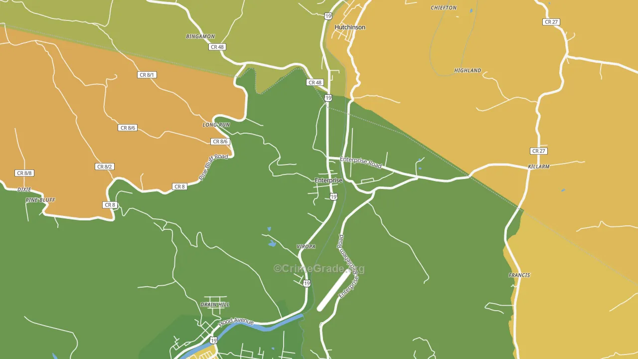 Enterprise, WV Map of Burglary Rates
