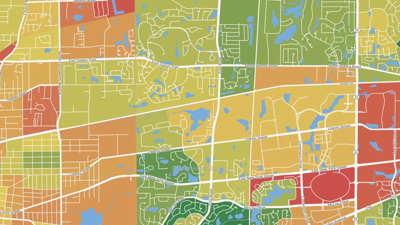 Eola, IL Map of Burglary Rates