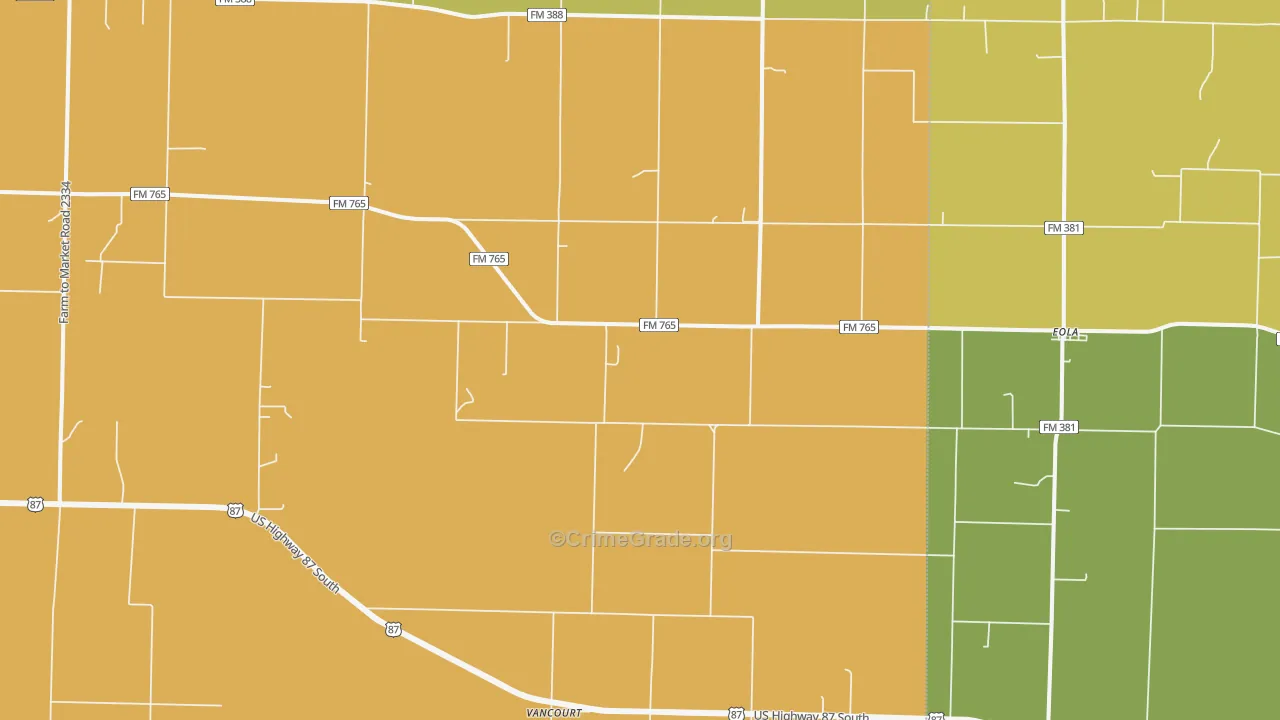 Eola, TX Map of Burglary Rates