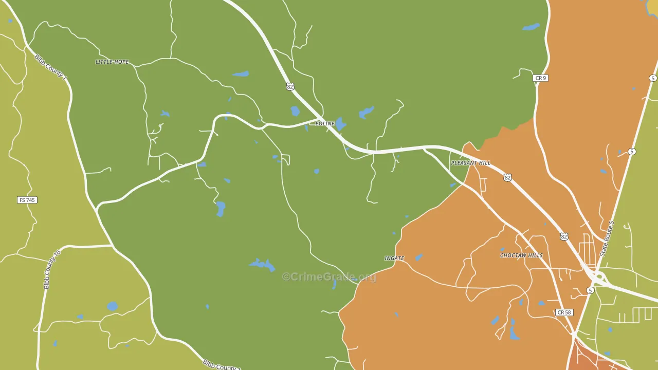 Eoline, AL Map of Burglary Rates