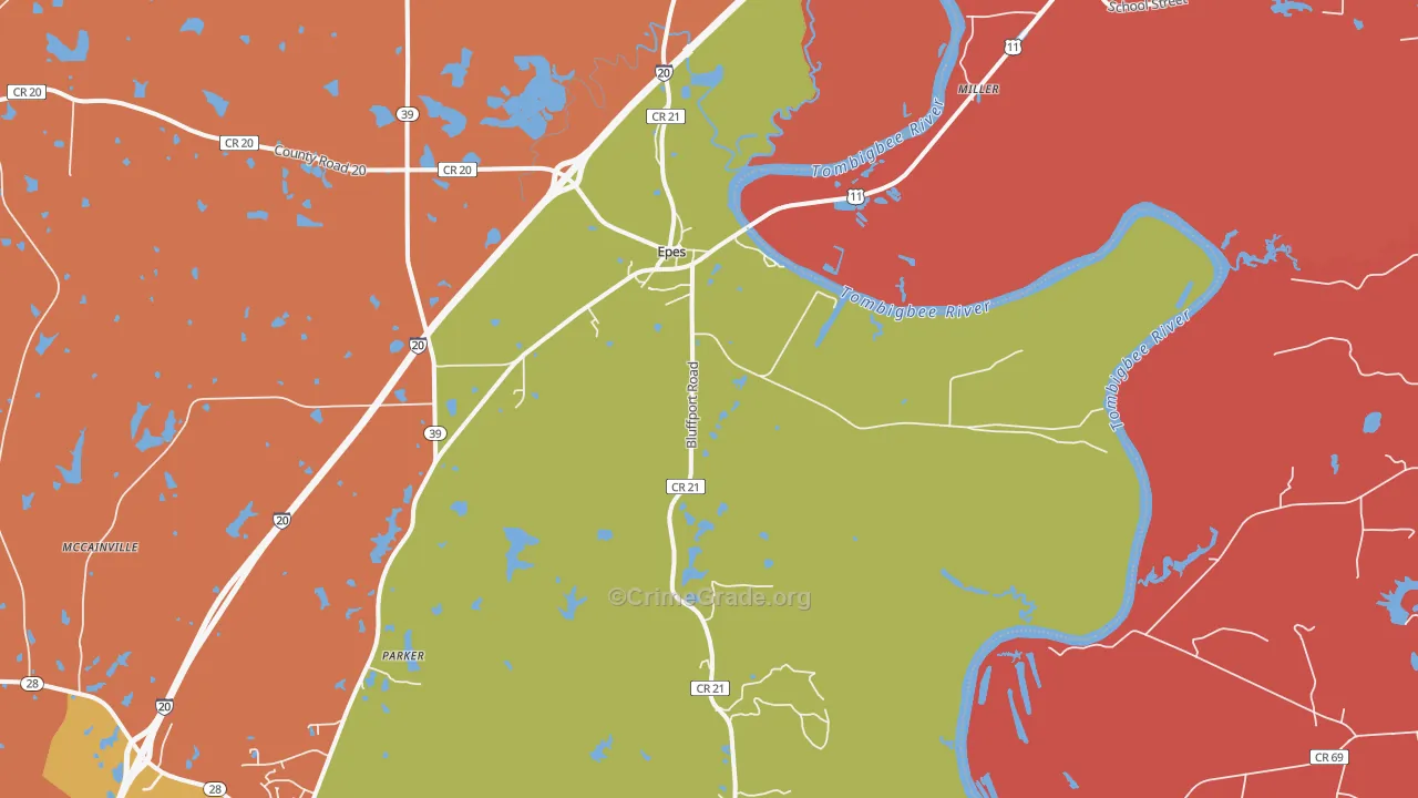 Epes, AL Map of Burglary Rates