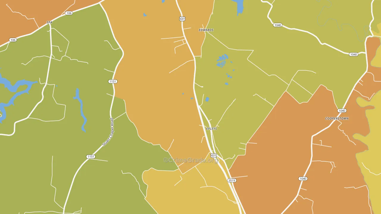 Epleys, KY Map of Burglary Rates