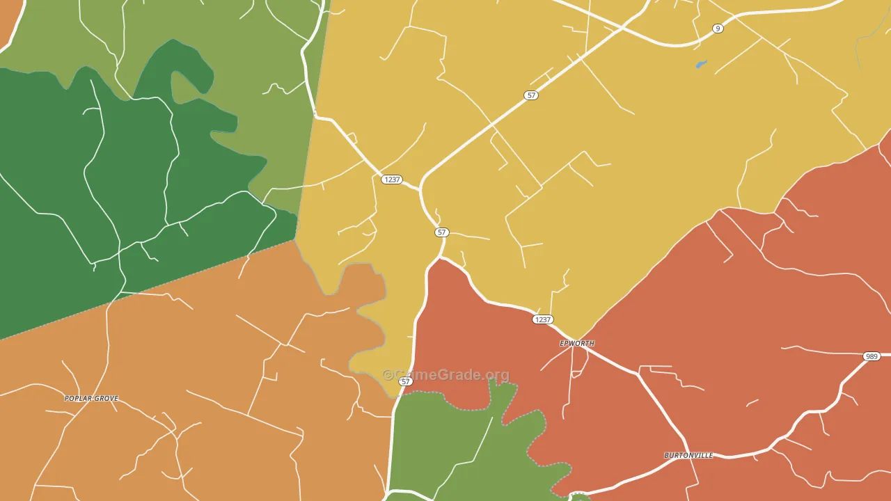 Epworth, KY Map of Burglary Rates