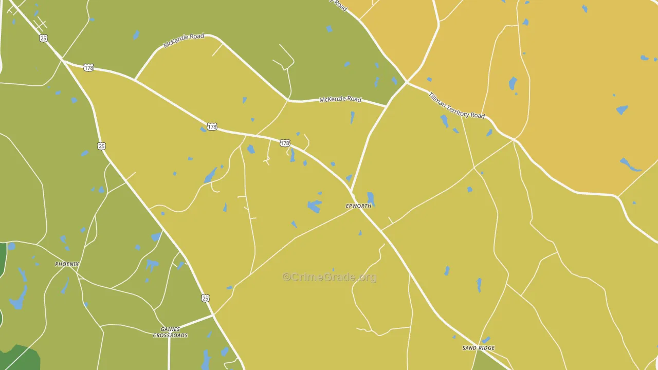 Epworth, SC Map of Burglary Rates