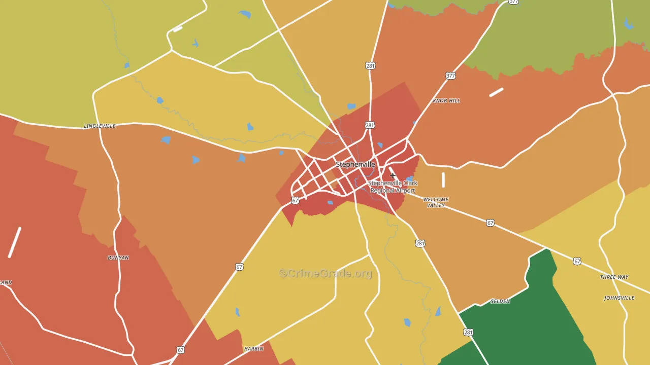 Erath County, TX Map of Burglary Rates