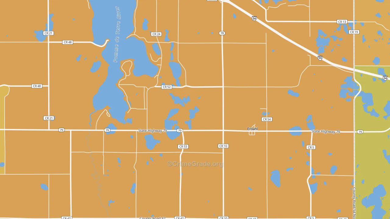 Erdahl, MN Map of Burglary Rates