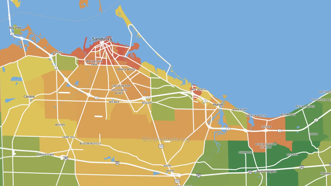 Erie County, OH Map of Burglary Rates