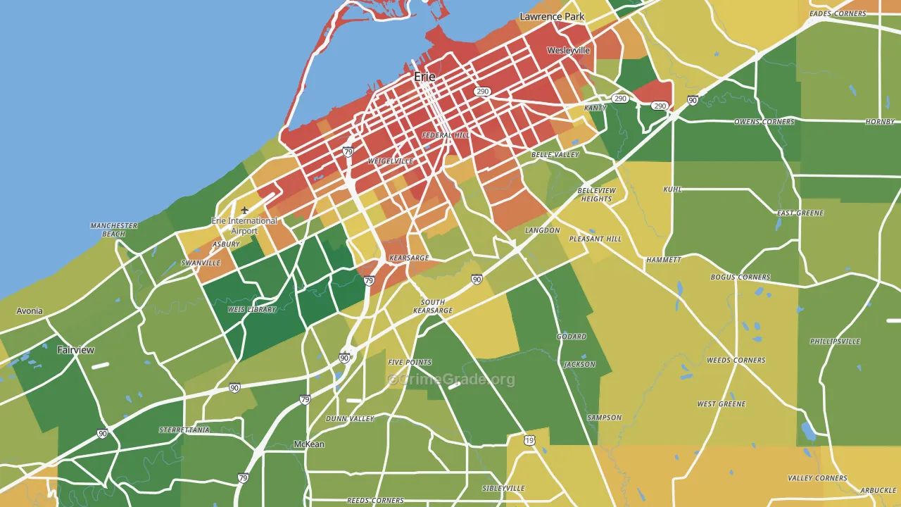 Erie County, PA Map of Burglary Rates