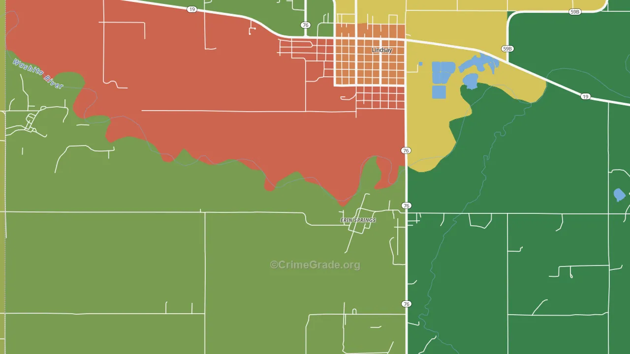 Erin Springs, OK Map of Burglary Rates