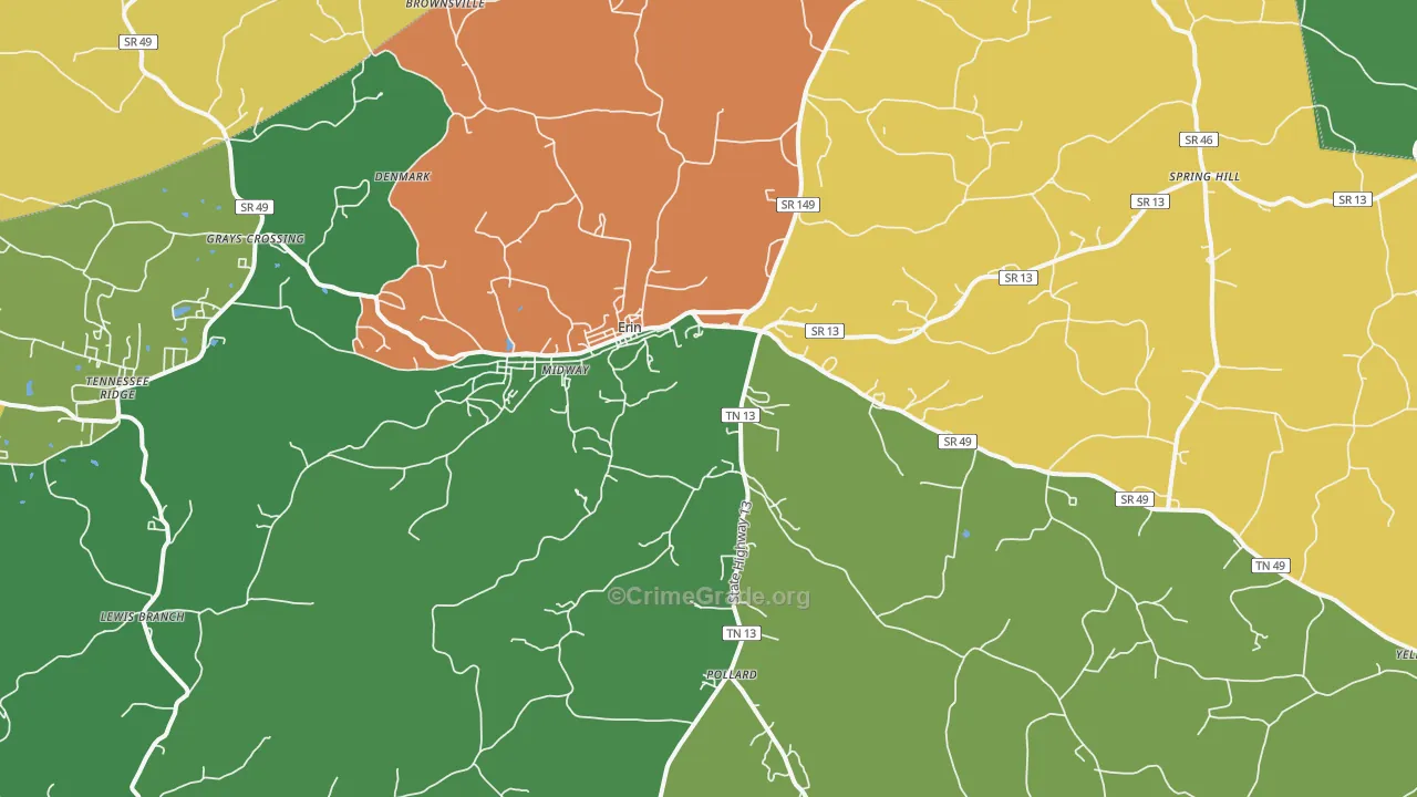 Erin, TN Map of Burglary Rates